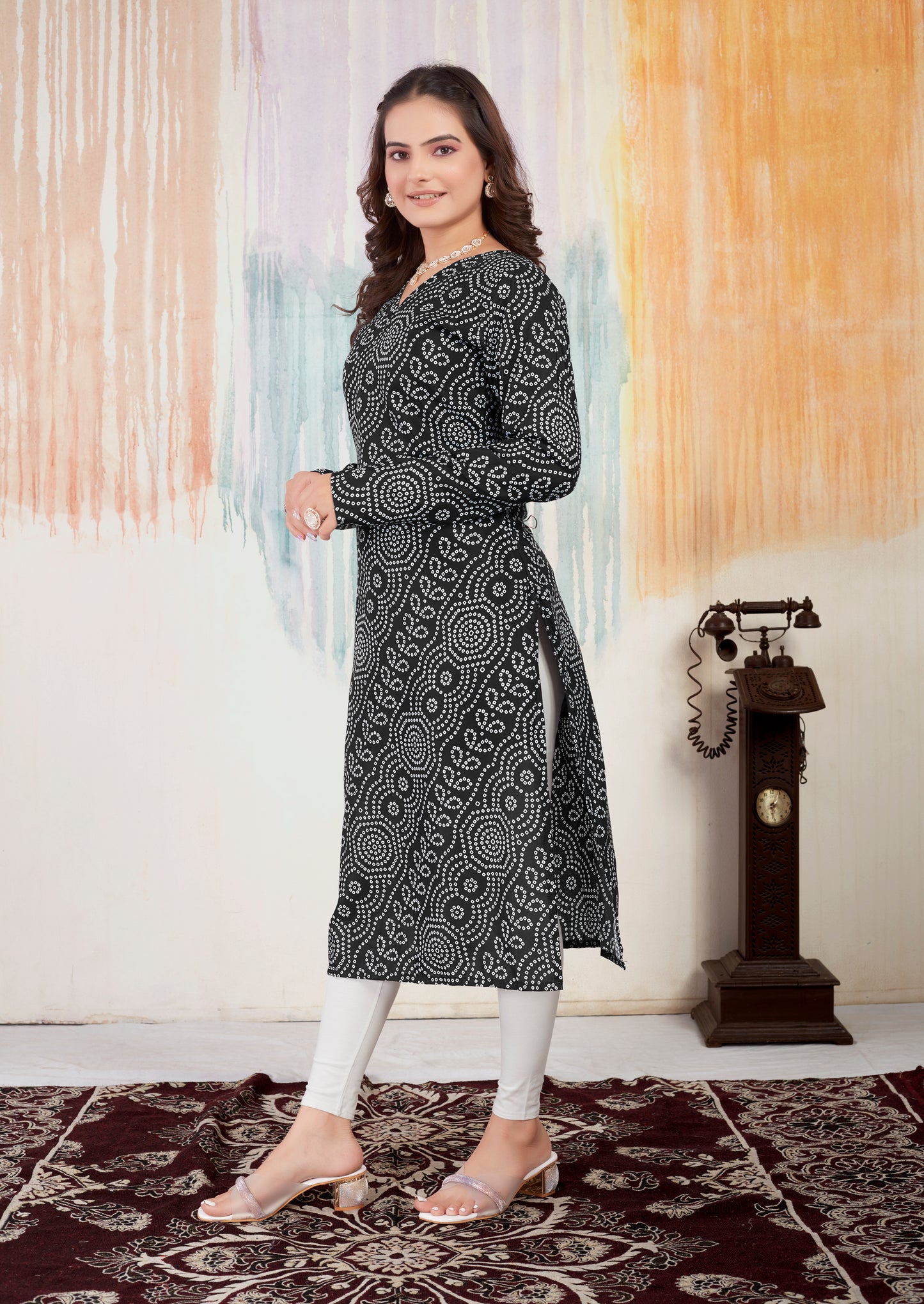 New Full Black Bandhani Kurti For Women