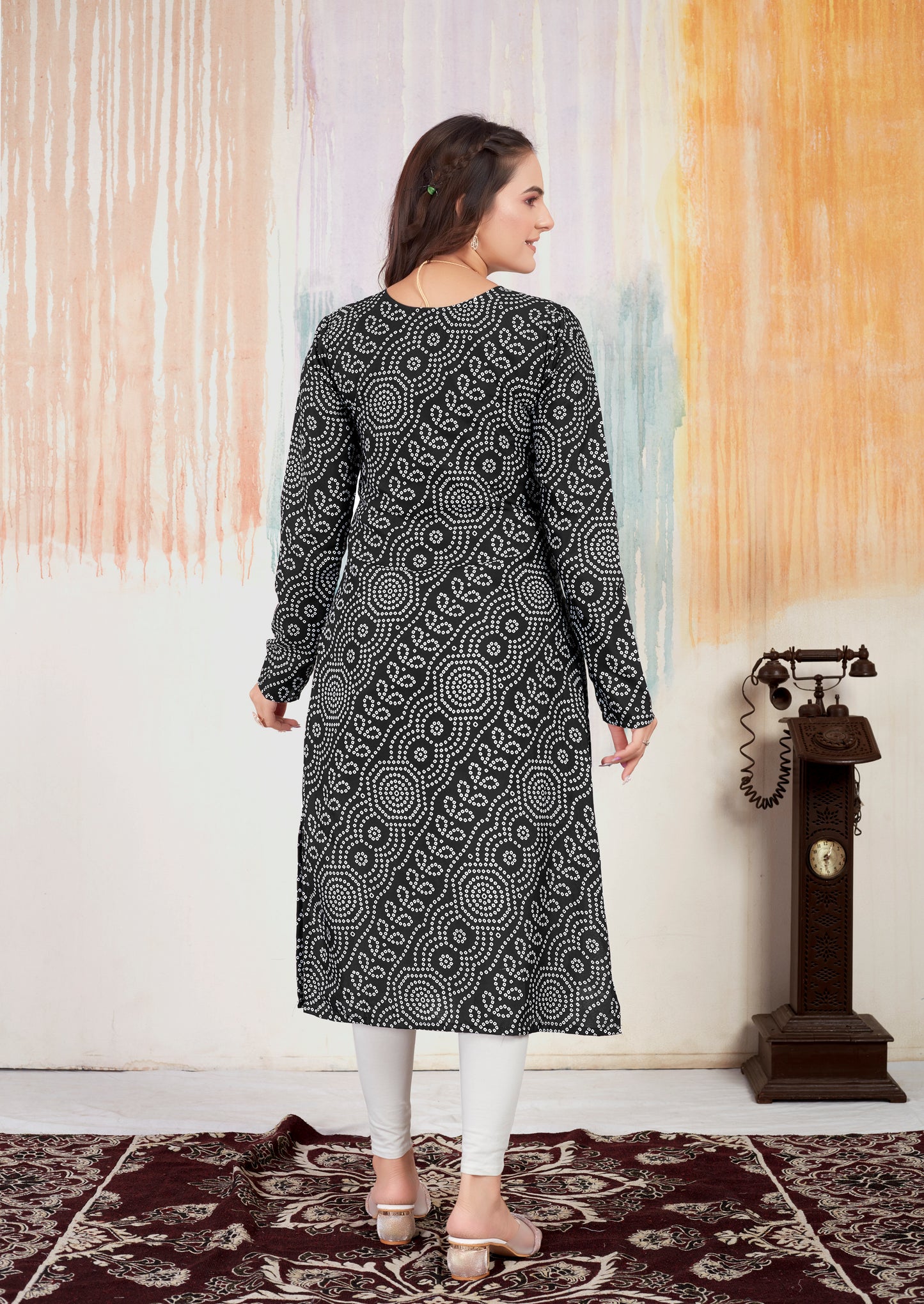 New Full Black Bandhani Kurti For Women