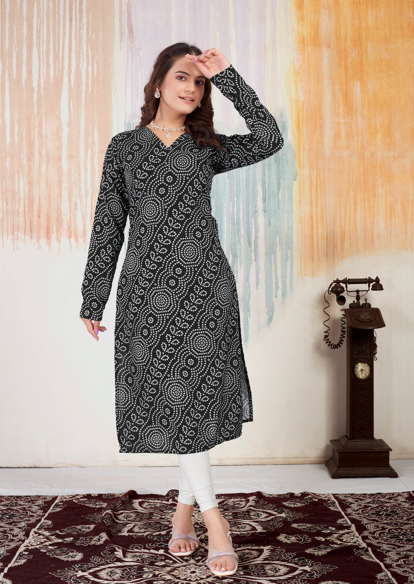 New Full Black Bandhani Kurti For Women