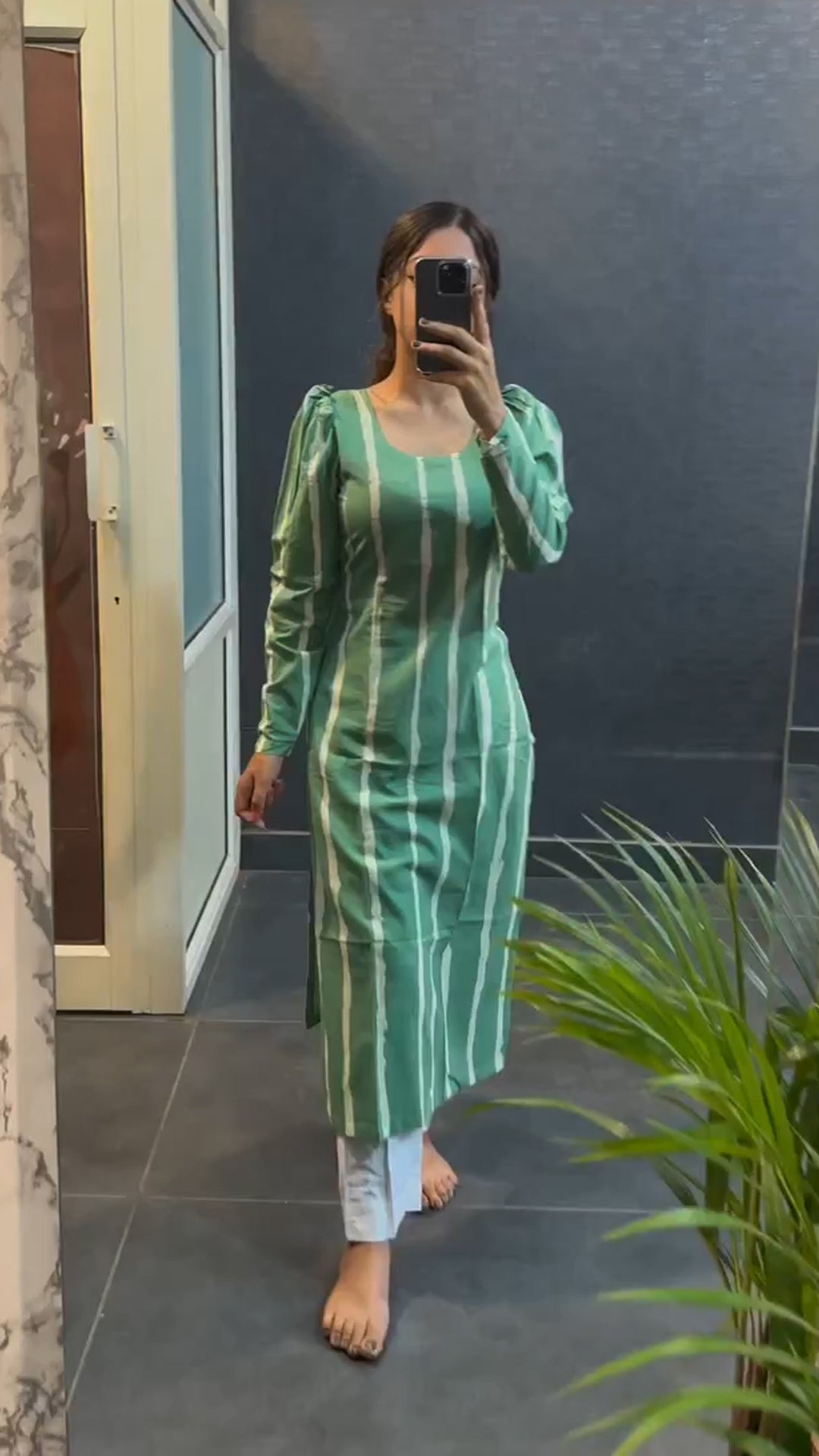 New Green Line Cotton Kurti For Women