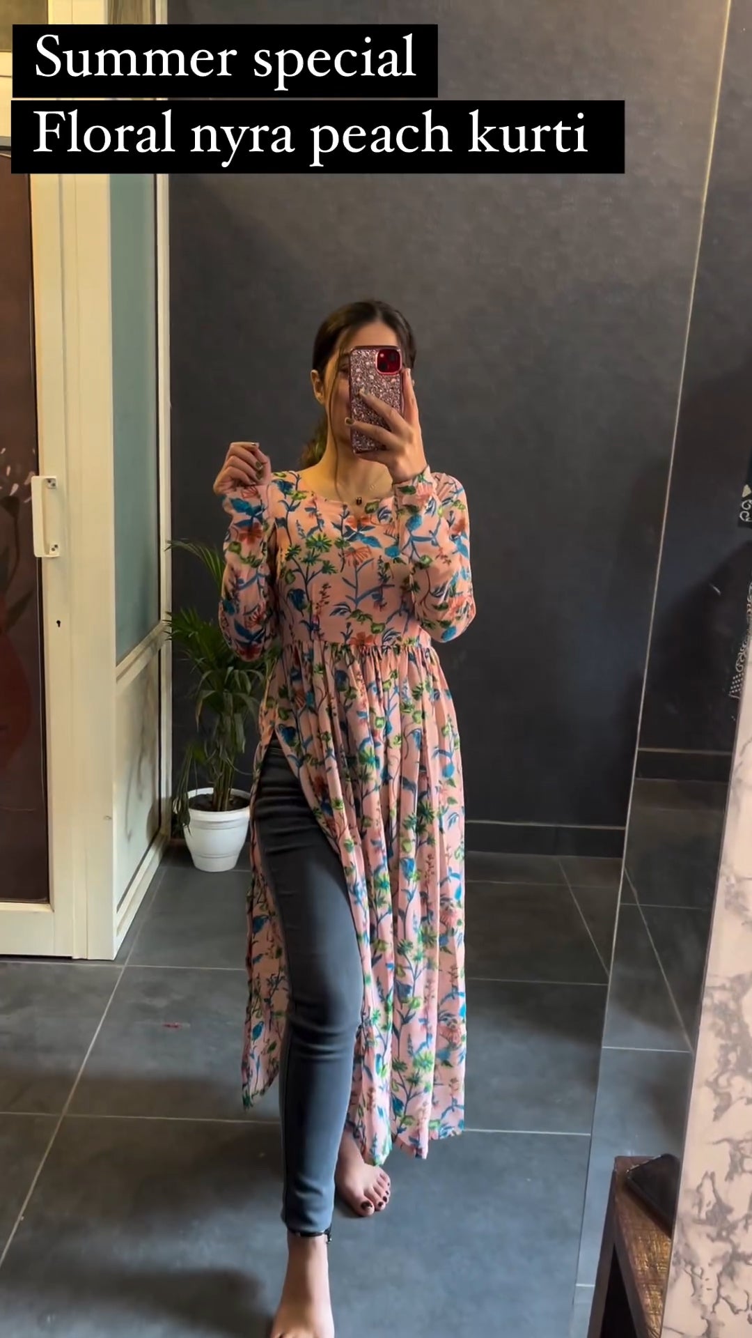Presented Summer Special Floral Peach Nyra Kurti