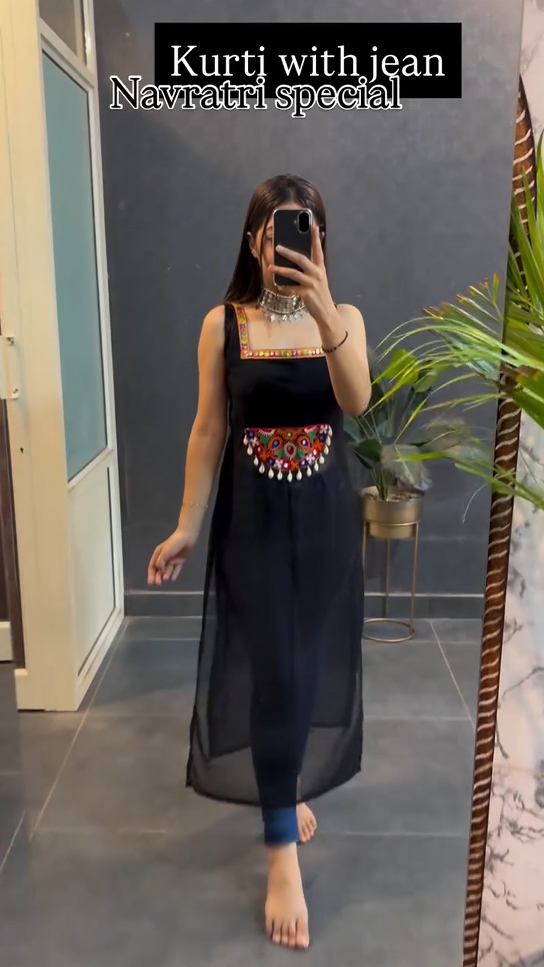 Kurti with jeans Navratri special embroidery kurta