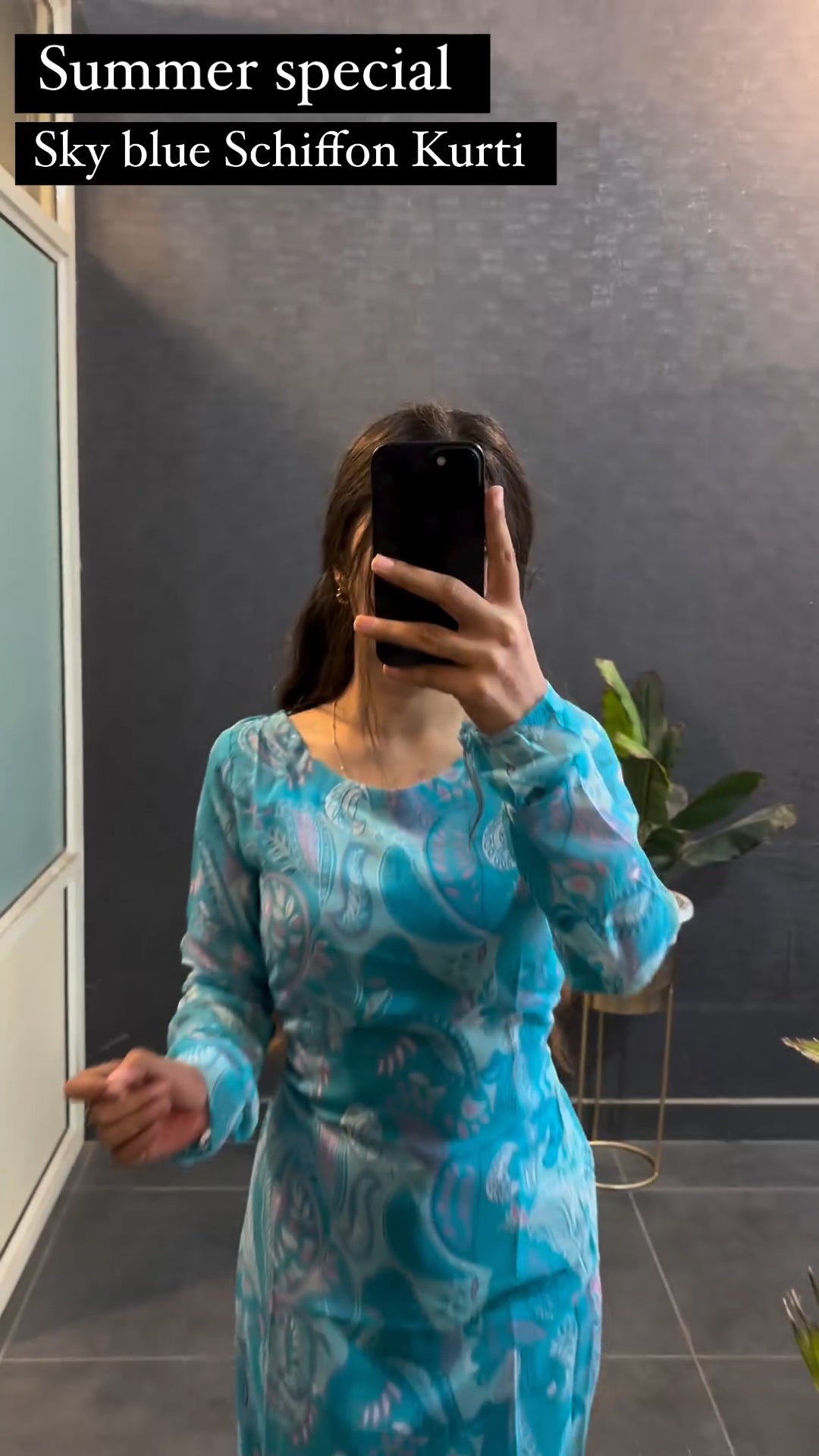 Sky Blue Schiffon Printed Kurti For Women