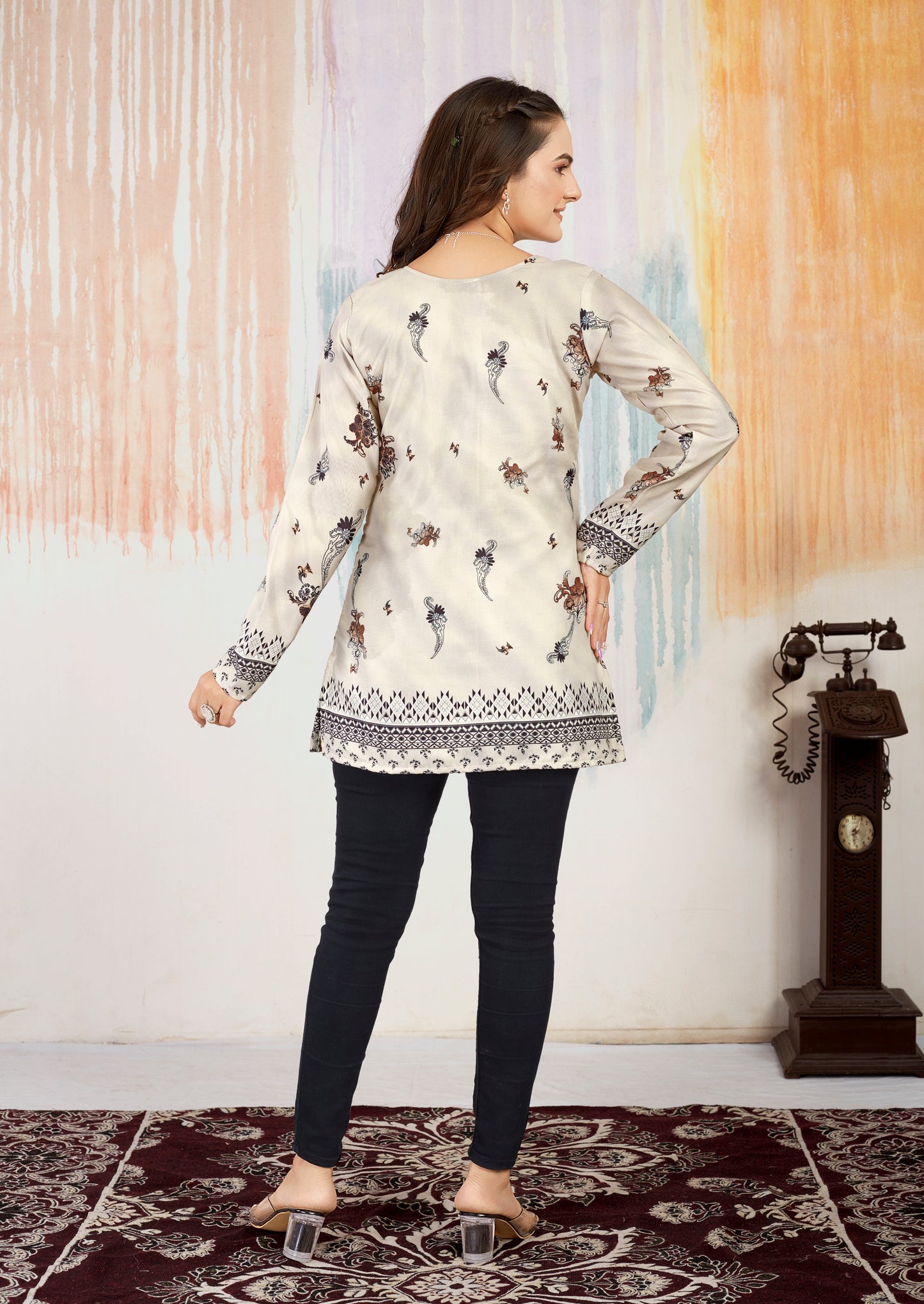 Kofta Cream New Printed Short kurtis