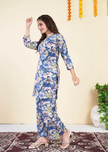 Light Blue Cotton Printed Co ord set