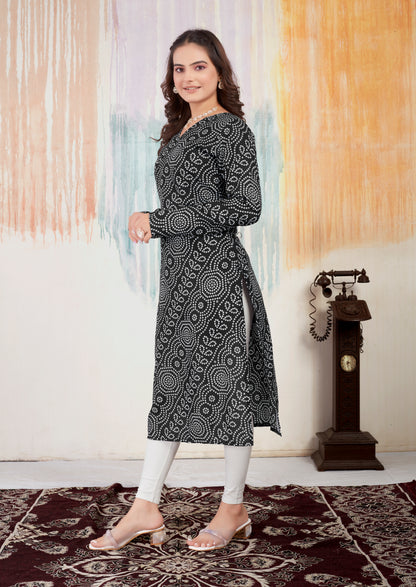 New Full Black Bandhani Kurti For Women