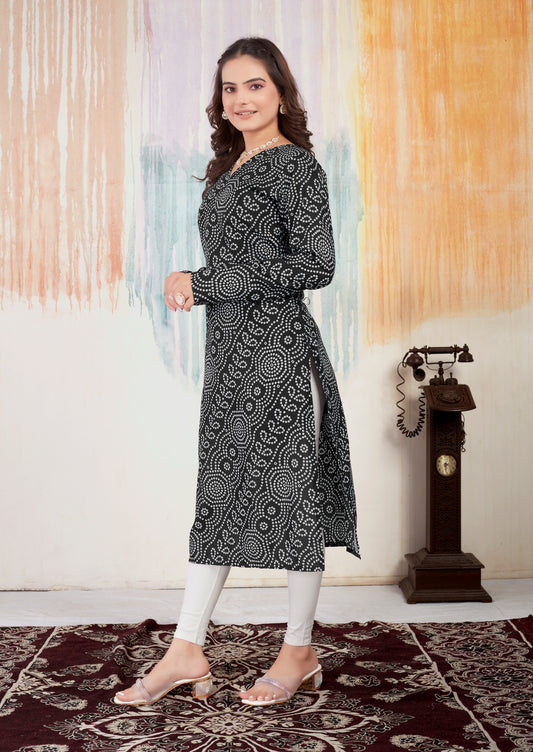New Full Black Bandhani Kurti For Women