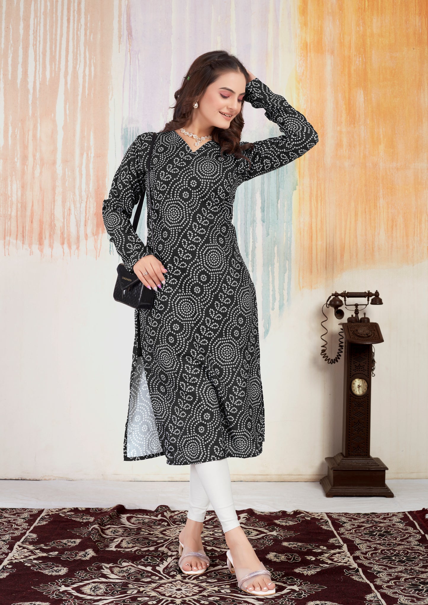 New Full Black Bandhani Kurti For Women
