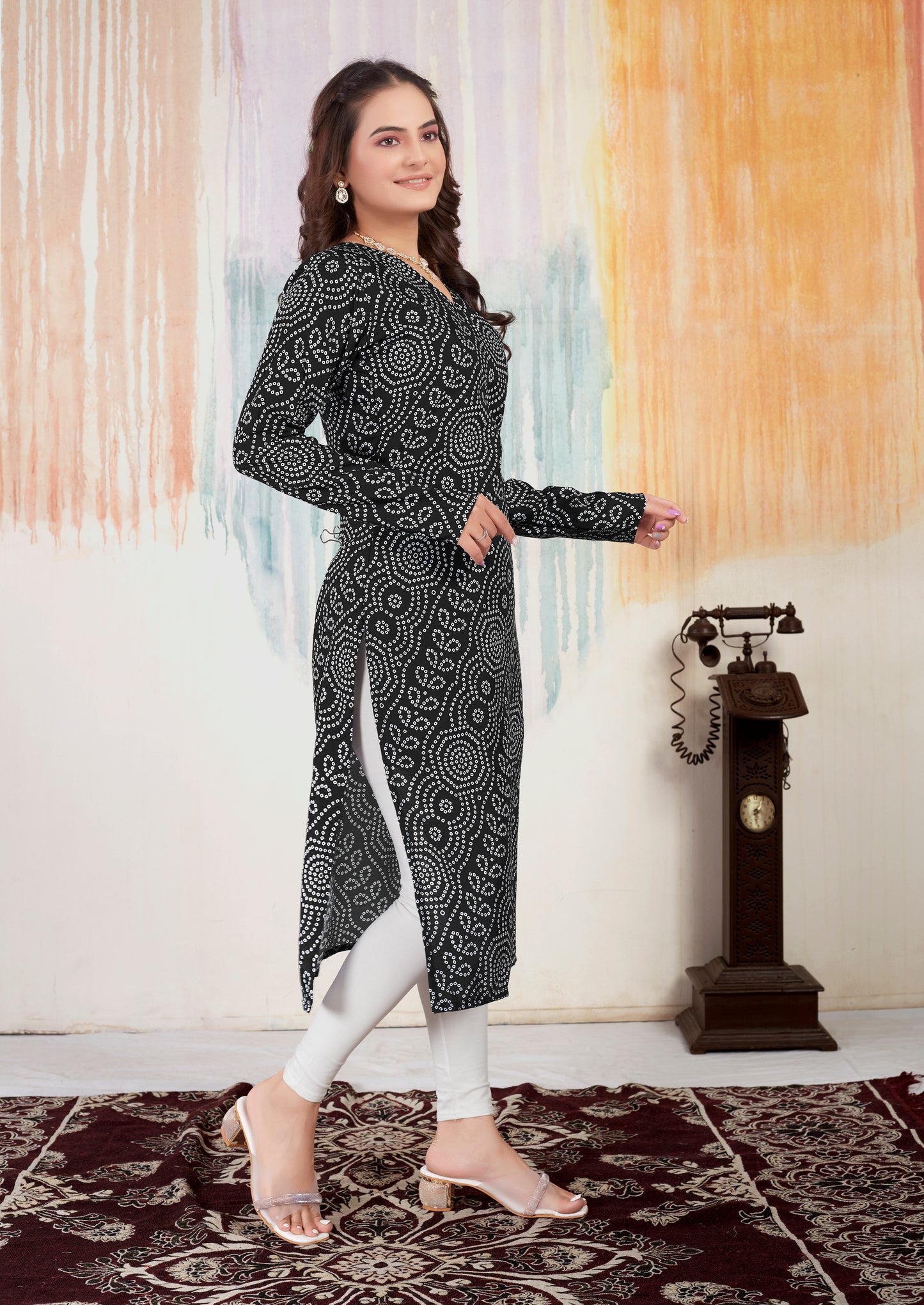 New Full Black Bandhani Kurti For Women