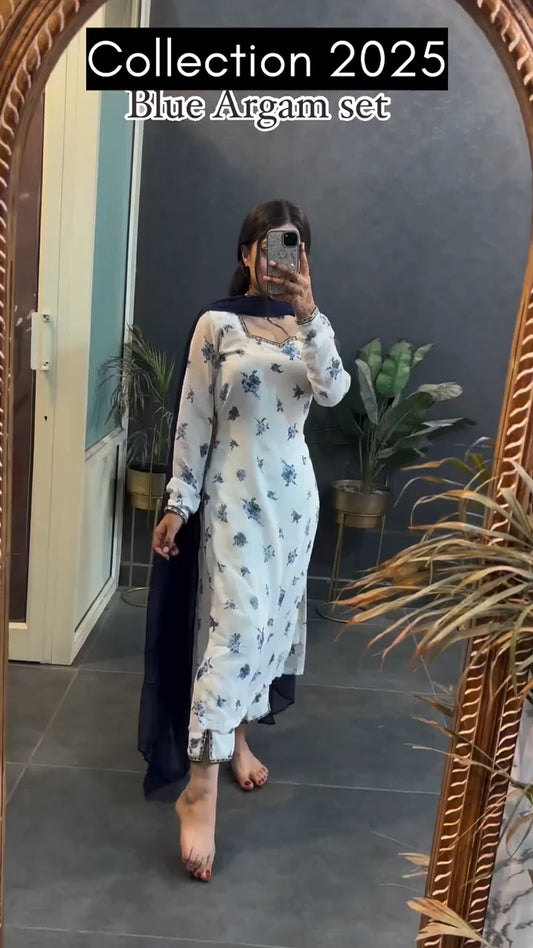 Blue Argam set Straight Winter friendly suits sets