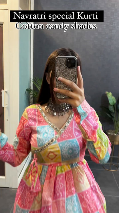 Navratri Special Kurti Cotton Candy Shades