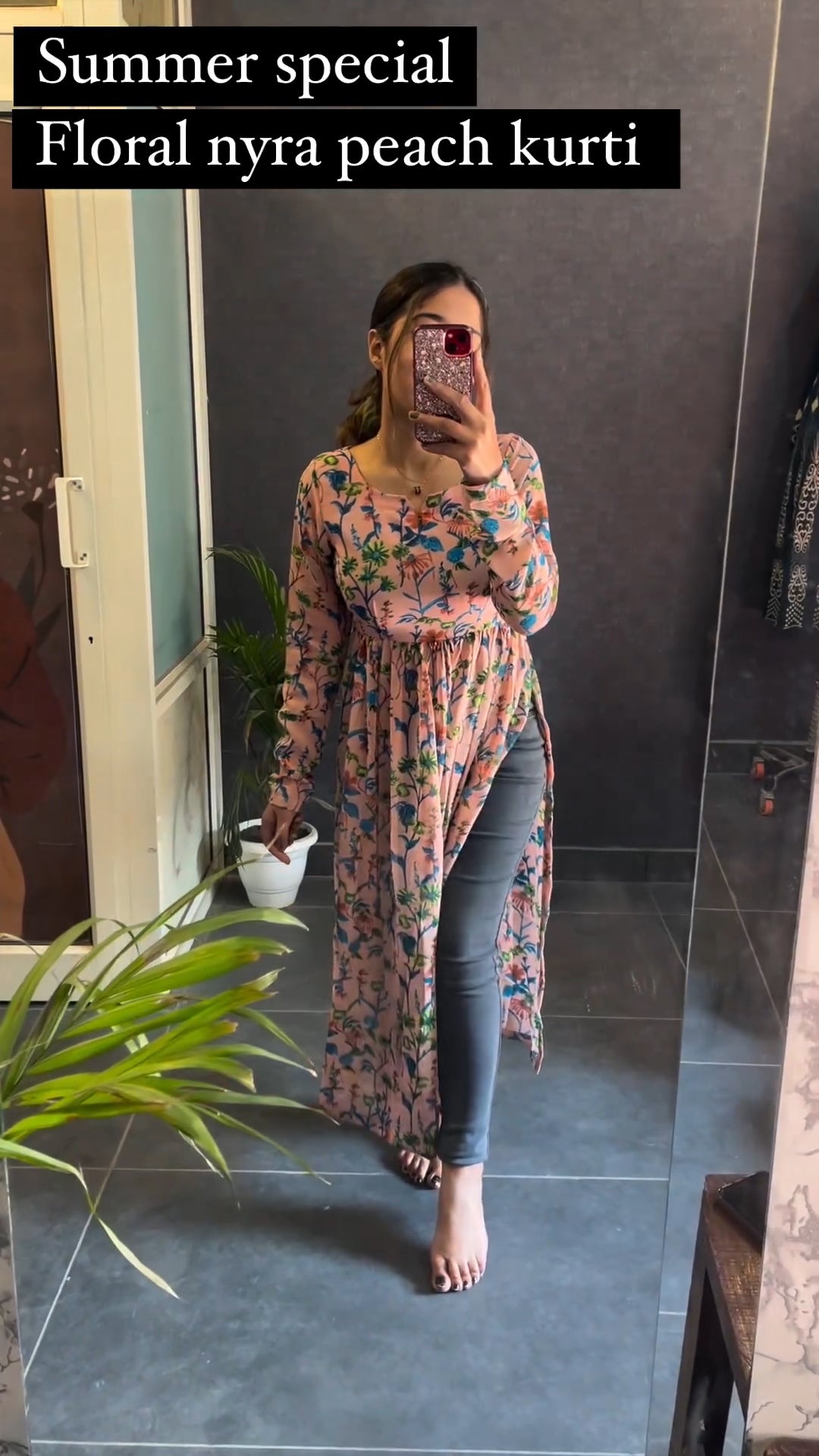 Presented Summer Special Floral Peach Nyra Kurti
