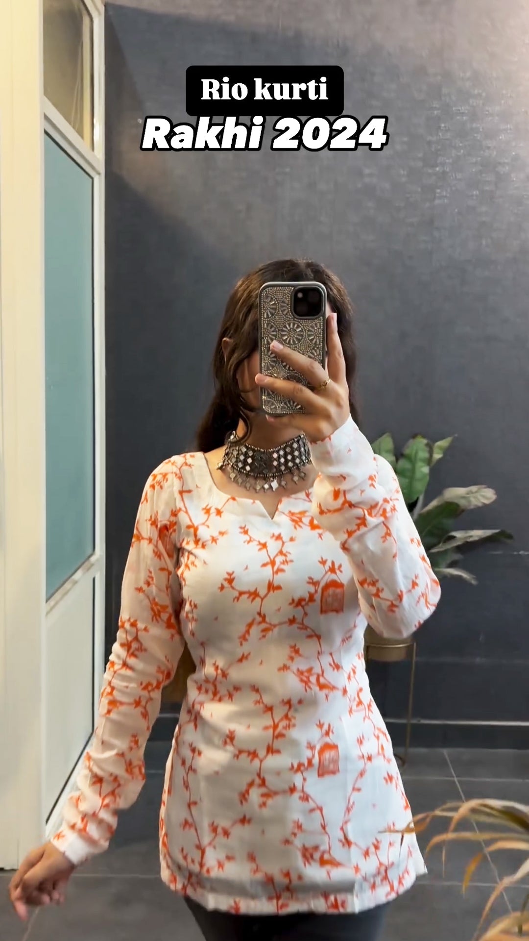 Rakhi New White Orange Printed Short Kurtas with lining