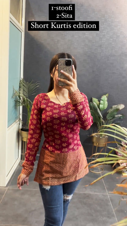New Edition in Cotton Stoofi Short Kurtis in Full Sleeves