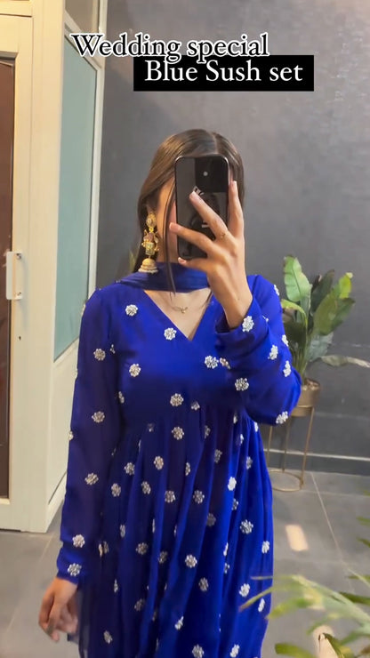Blue wedding special Embroidery Work Nyra Kurta Set