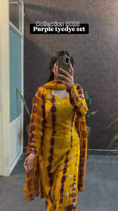 Royal Purple Mustard Tie-Dye Suit Set