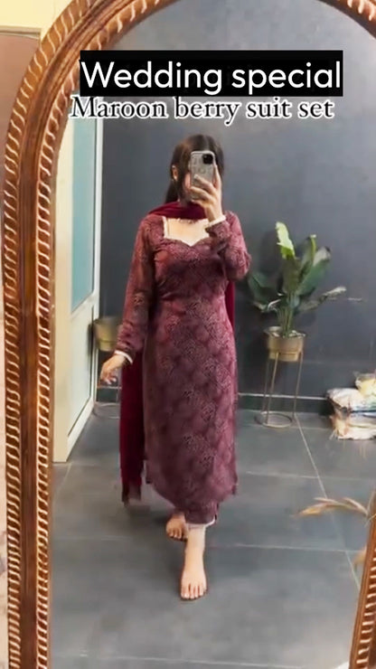 Maroon berry suit set Straight Wedding Special suits sets