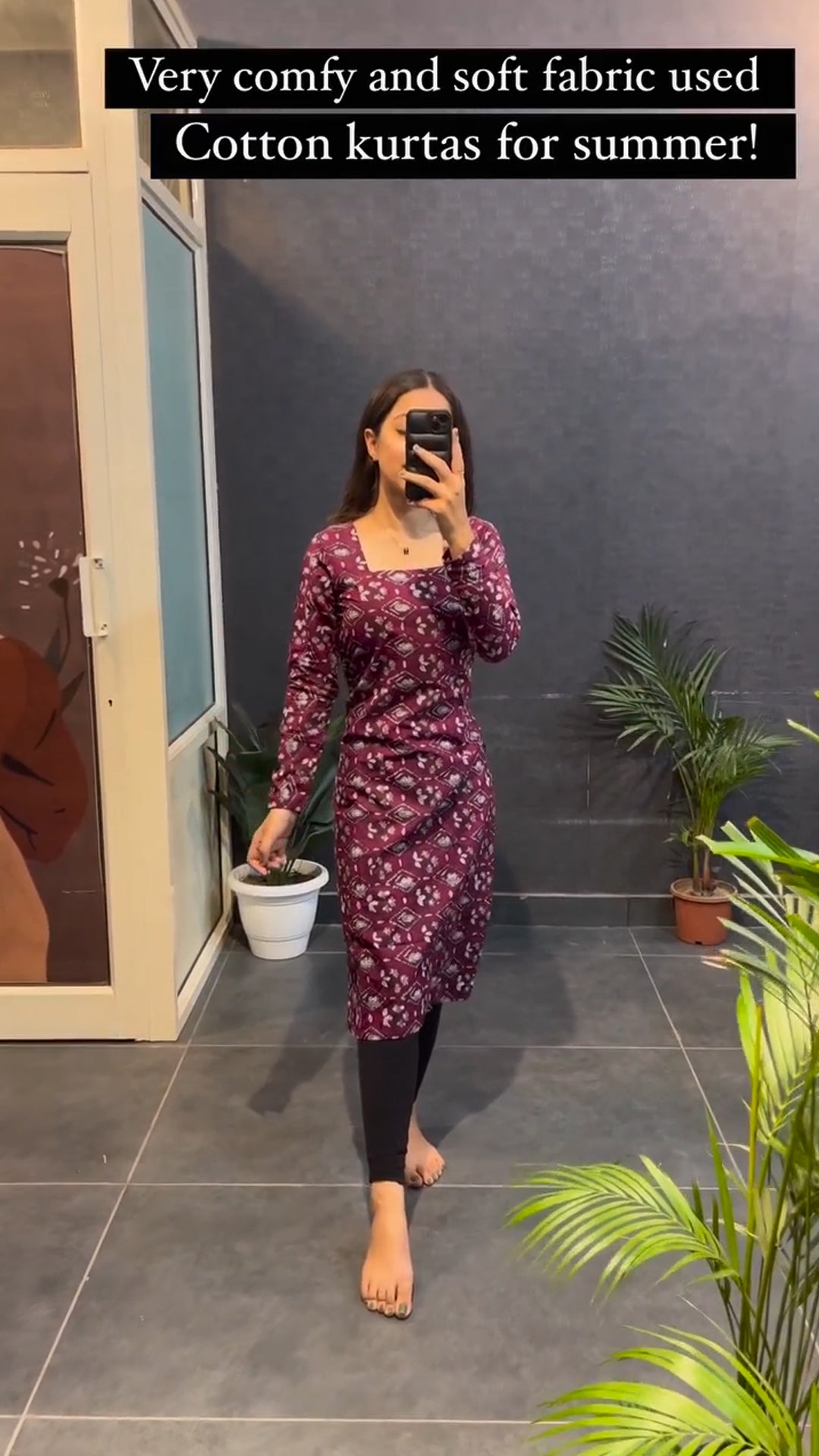 New Womens Printed Wine Cotton festive Kurti