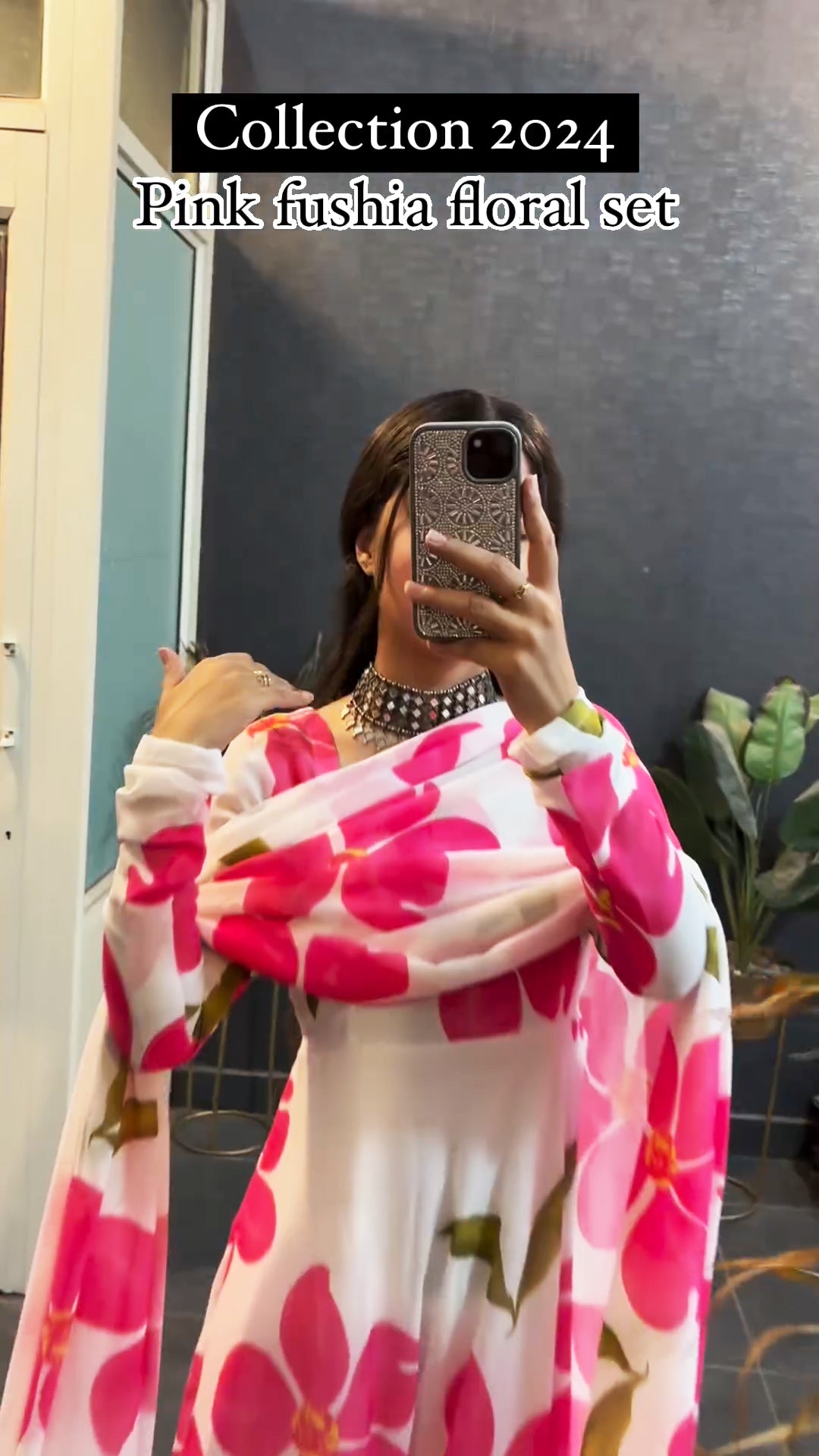 New Collection Pink Fushia Floral Set in Long Sleeves with Duppta