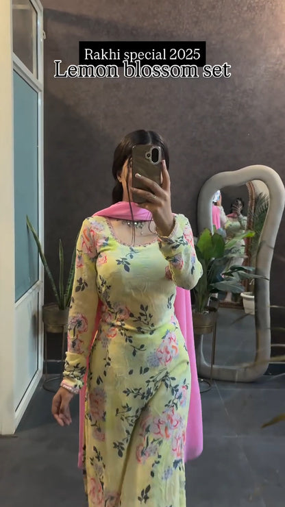 Lemon Blossom Floral Kurta Set