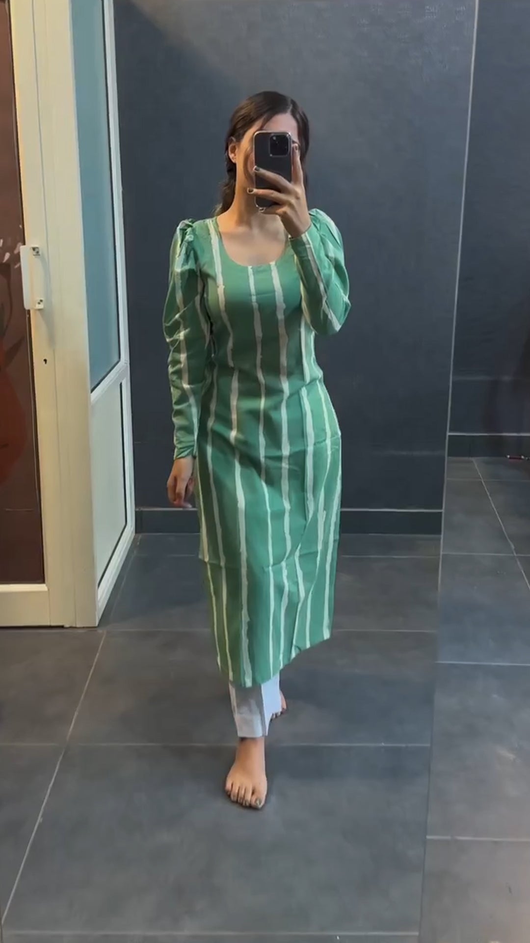 New Green Line Cotton Kurti For Women