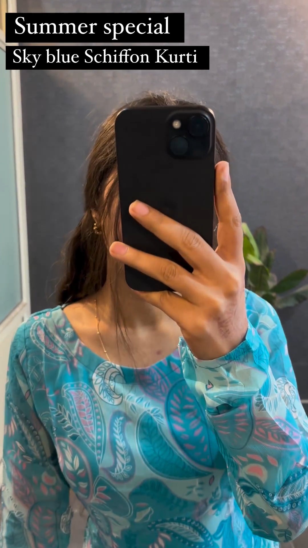 Sky Blue Schiffon Printed Kurti For Women