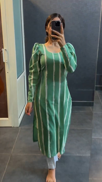 New Green Line Cotton Kurti For Women