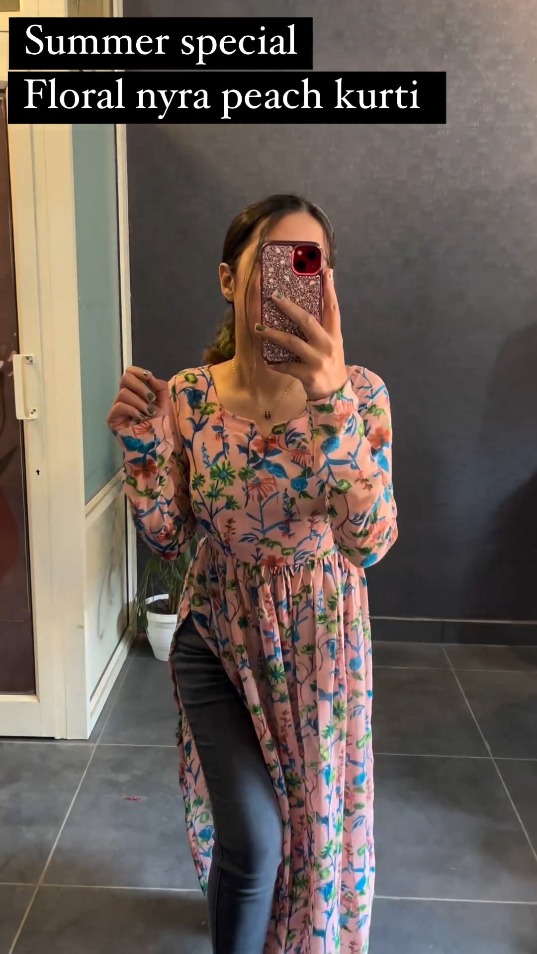 Presented Summer Special Floral Peach Nyra Kurti