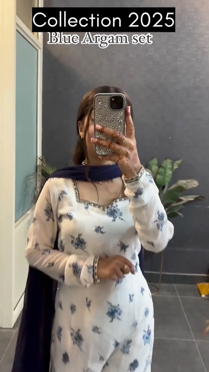 Blue Argam set Straight Winter friendly suits sets