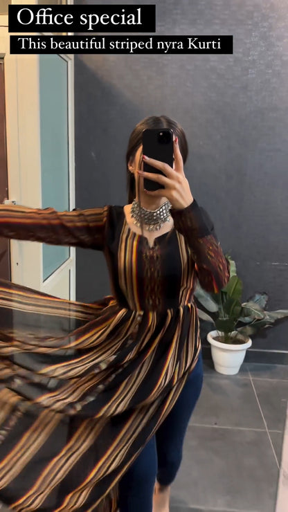 Brown Schiffon Multi Striped Nyra Kurti