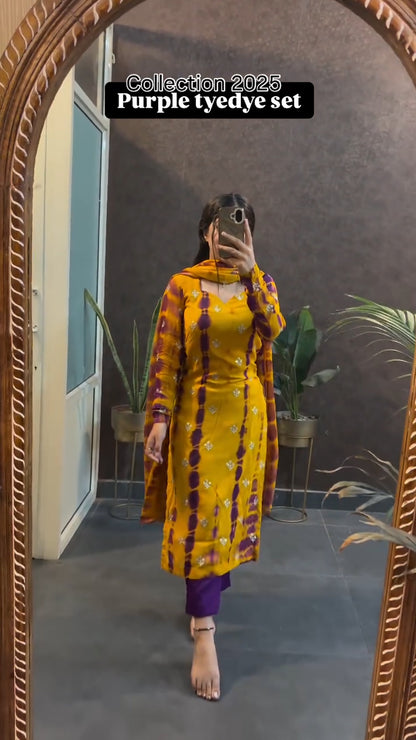 Royal Purple Mustard Tie-Dye Suit Set
