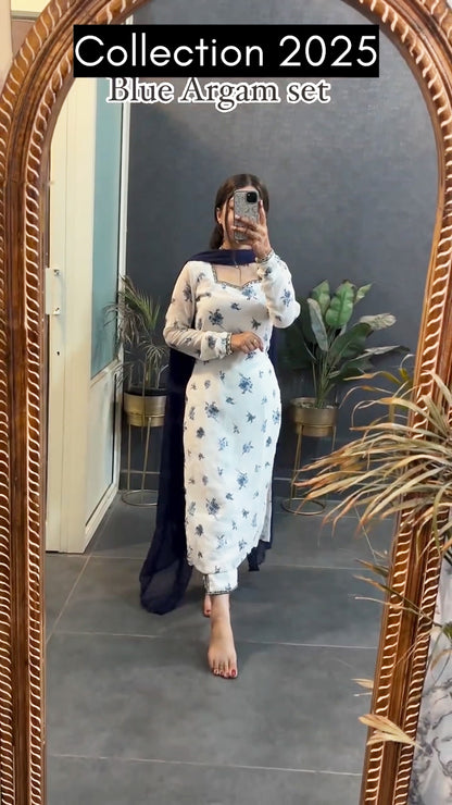 Blue Argam set Straight Winter friendly suits sets