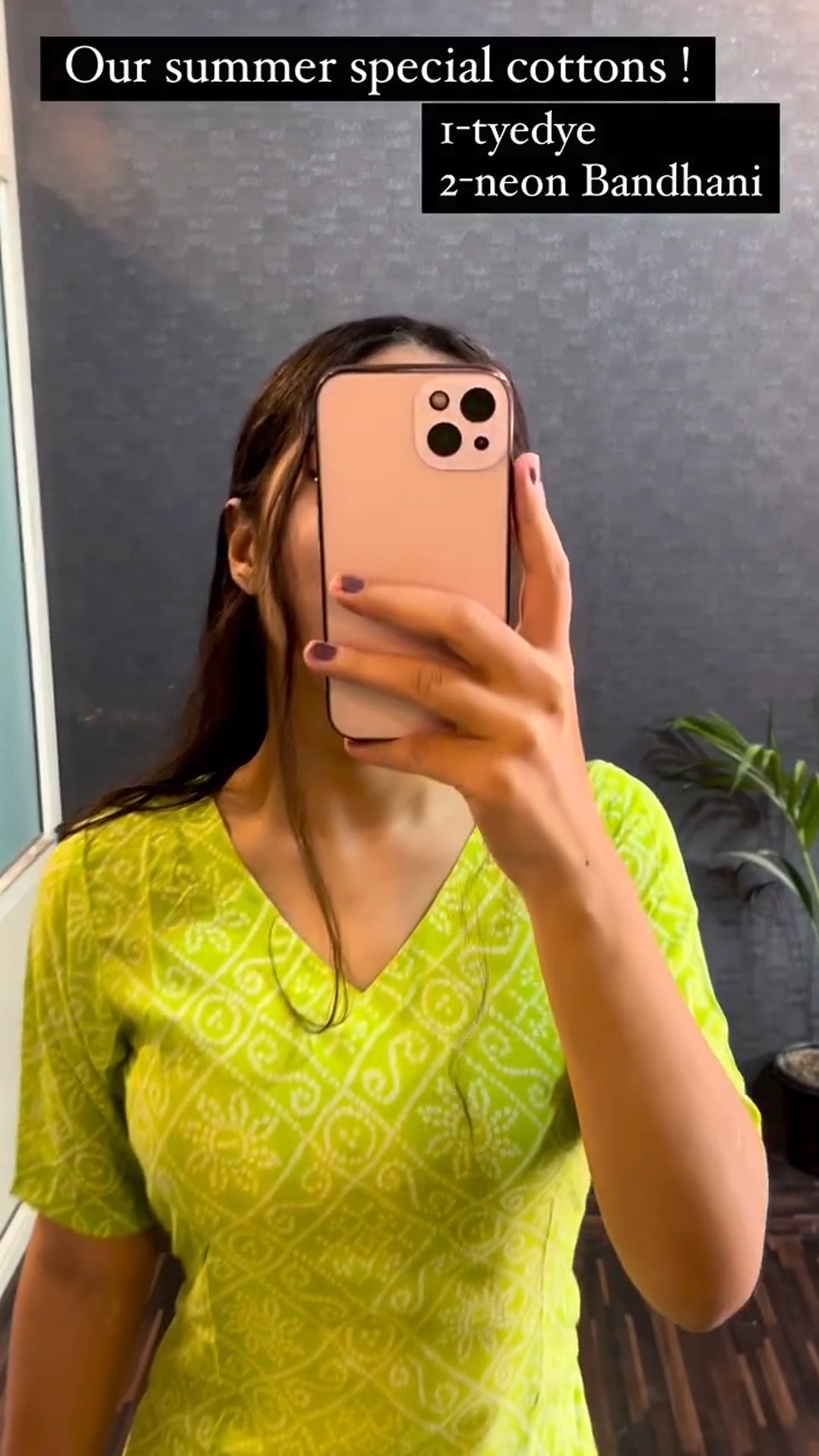 Neon Bandhani Printed Cotton Kurti with lining