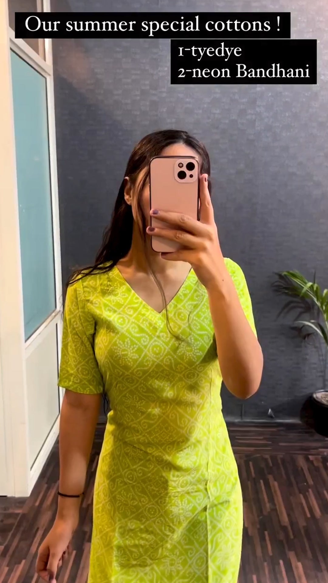 Neon Bandhani Printed Cotton Kurti with lining