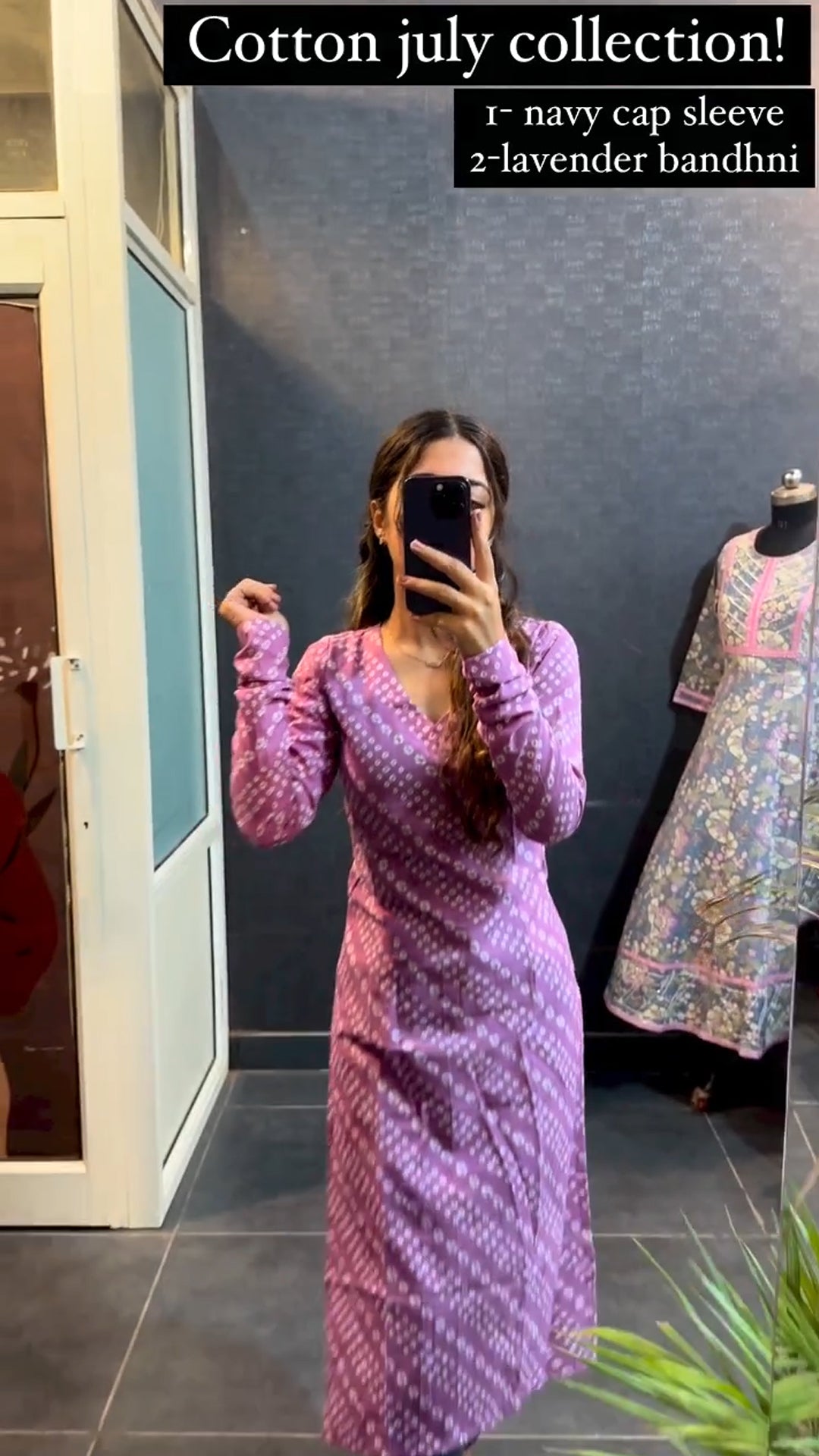 Lavendar Cotton Bandhani Kurti For Womens