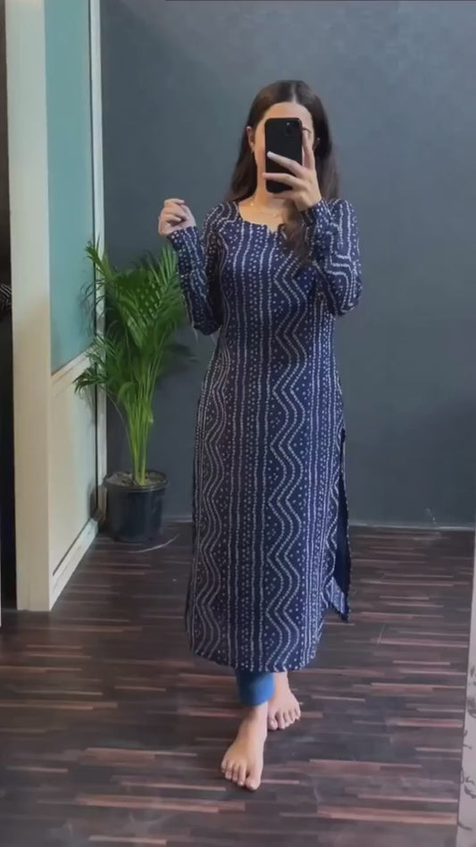 Blue Bandhani Printed Kurti For Women