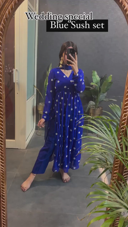 Blue wedding special Embroidery Work Nyra Kurta Set