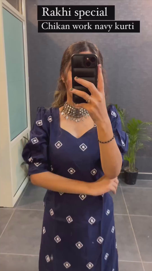 New Blue Embro Cotton Kurti For Women