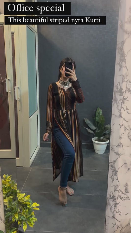 Brown Schiffon Multi Striped Nyra Kurti