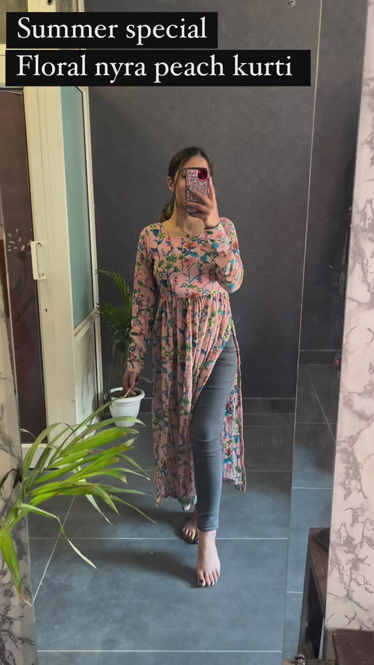 Presented Summer Special Floral Peach Nyra Kurti
