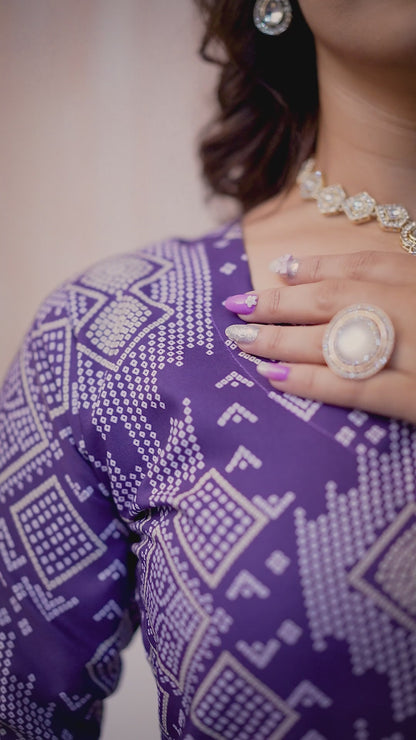 New Bandhani Printed Short Lavender Kurti With Inner