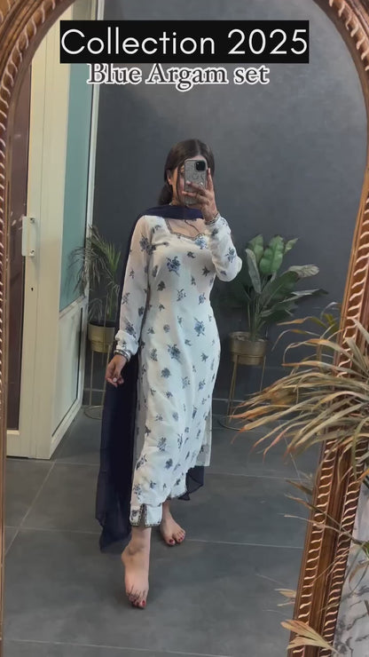 Blue Argam set Straight Winter friendly suits sets