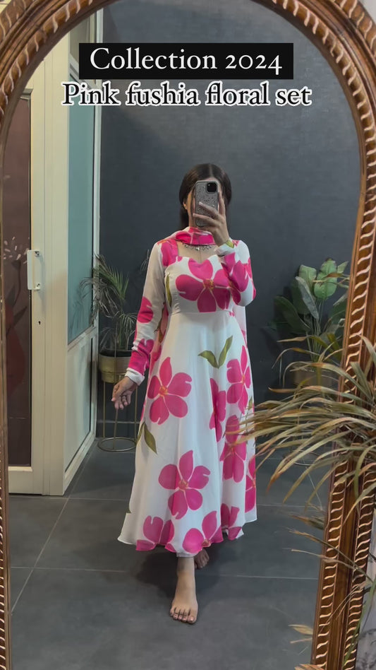 New Collection Pink Fushia Floral Set in Long Sleeves with Duppta